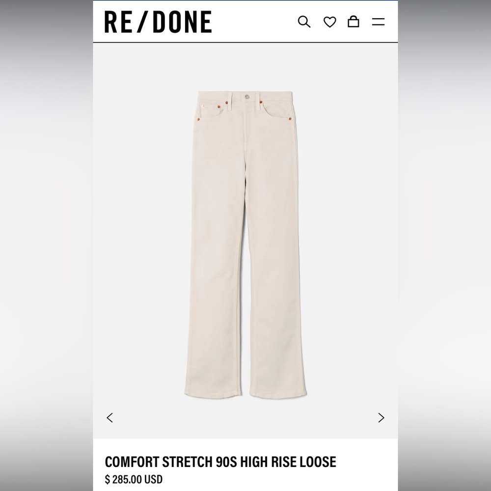 RE/DONE 90s High Rise Loose Jeans Vintage White Size 28